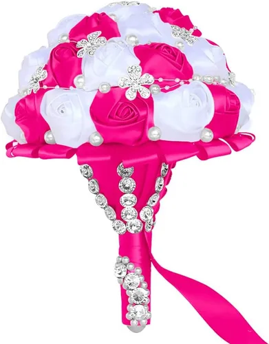 Miniatura 46 de Sharebeauty Ramo de novia de satén hecho a mano de 5.9 pulgadas, ramo de boda, ramo de flores artificiales, color azul claro + blanco W224