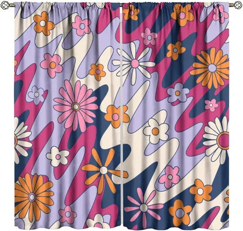 Miniatura 11 de Cortinas estilo retro de los años 60, estilo hippie floral, blanco y naranja, estilo bohemio y moderno, para cocina, dormitorio, decoración