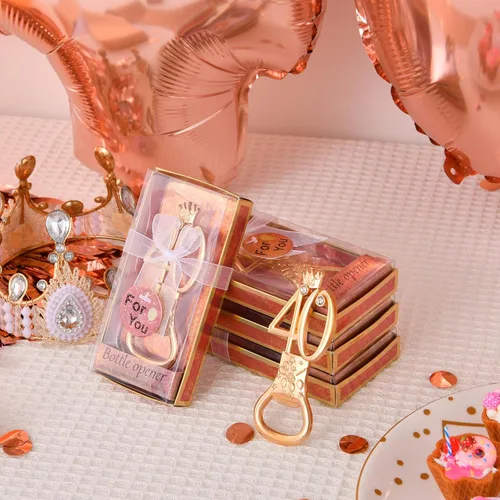 Miniatura 7 de 24 cajas de abrebotellas con temática de oro rosa para cumpleaños número 40, regalos de fiesta de boda, recuerdos de fiesta de cumpleaños