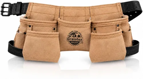 Miniatura 15 de Graintex DS2139: Cinturón portaherramientas de 9 bolsillos para niños en color rosa, cuero de ante, cinturón real para niños, delantal