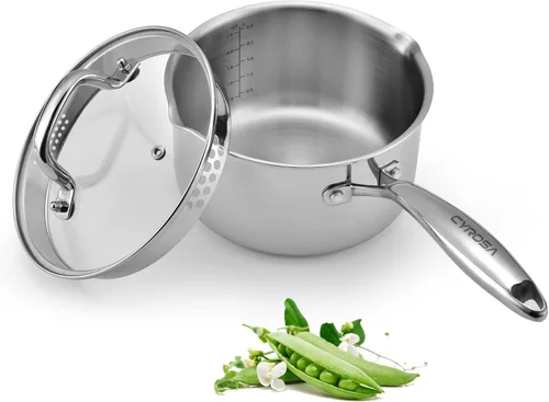 Miniatura 8 de Sartén de acero inoxidable de tres capas con cesta de vapor y tapa de vidrio colador, olla multifunción 2 en 1 para cocinar al vapor, hervir