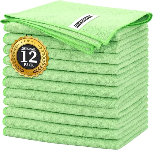 Miniatura 50 de FIXSMITH Paño de limpieza de microfibra, paquete de 12, toallas multifuncionales, tamaño: 12 x 16 pulgadas, trapos altamente absorbentes, sin 3