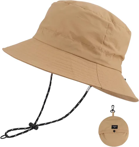 Sombrero de sol para hombres y mujeres, ala ancha, UPF 50+, sombrero de pesca y pescador, impermeable, plegable, sombrero de sol para playa, Caqui