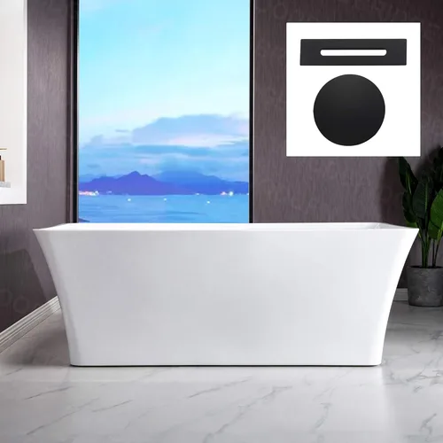 Miniatura 18 de WOODBRIDGE Bañera de acrílico independiente de 67 pulgadas, bañera blanca de remojo contemporáneo con desbordamiento y drenaje de oro cepillado