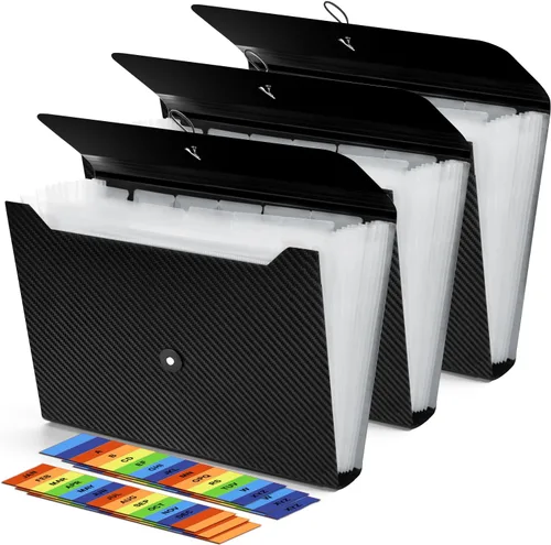 3 piezas de carpeta de archivos expandible, organizador de carpeta de acordeón de 13 bolsillos, organizador de documentos y recibos de papel tamaño