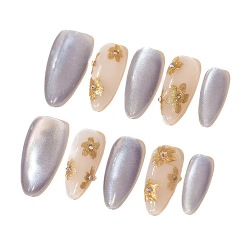 Miniatura 16 de Sun&Beam Nails Uñas a presión hechas a mano medianas con diseño de concha rosa metálica con acabado brillante, 10 piezas para uso diario y ocasiones