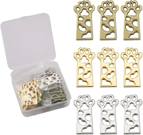 Miniatura 19 de Cheriswelry Colgantes de bisel de aleación de oro surtidos con parte trasera abierta, diseño de hoja de flor, corazón, metal, marco hueco, molde