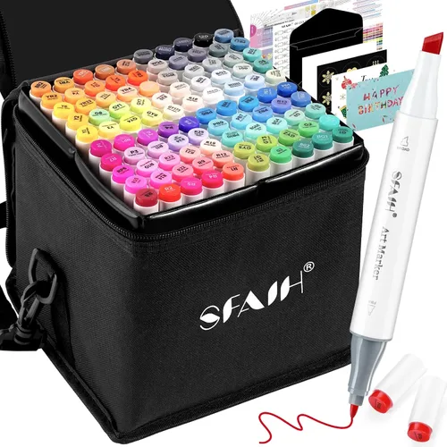 SFAIH Marcadores de Alcohol Fino y Cincel - 101 Colores Marcadores de Doble Punta para Colorear para Adultos Boceto Ilustración, Regalos Ideales