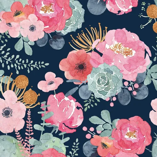 Miniatura 8 de Papel tapiz autoadhesivo para despegar y pegar, diseño de cactus floral, color rosa, azul marino, vinilo autoadhesivo para niñas, mujeres