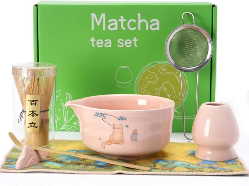 Miniatura 9 de Juego de batidor matcha, juego de kit matcha japonés de 7 piezas con cuenco matcha (chawan), batidor matcha y soporte, cuchara de bambú, Azul