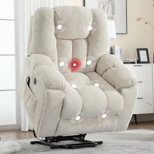 Miniatura 10 de CANMOV Silla reclinable eléctrica con masaje y calor para adultos mayores, reclinables anchos y tapizados, mecanismo de movimiento reclinable