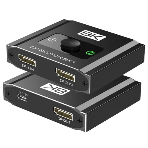 Miniatura 10 de Displayport Splitter 1 en 3 salidas, 8K @60Hz, 4K @120Hz, Resolución DP 1.4 DisplayPort Switcher Box, soporte DSC, conmutador de puerto de pantalla