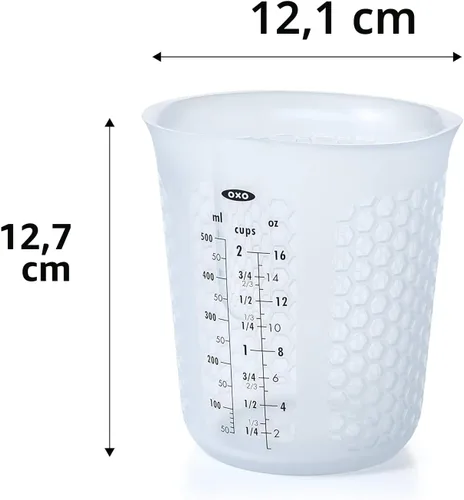 Miniatura 2 de OXO 11161000 Good Grips Taza medidora de silicona de 2 tazas tamaño Squeeze & Pour con patrón Stay-Cool, transparente
