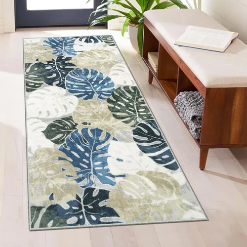 Miniatura 17 de Wonnitar Leaf - Alfombra de cocina de 2x3 pies, alfombra azul pequeña para baño, alfombra decorativa lavable para mesita de noche, planta