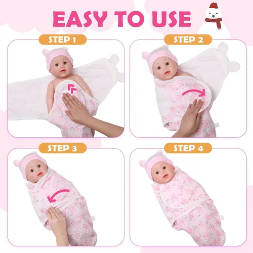 Miniatura 4 de VitalCozy Paquete de 8 mantas con gorro para bebés prematuros de 0 a 6 meses, de algodón, para recién nacidos, para recién nacidos, para recién