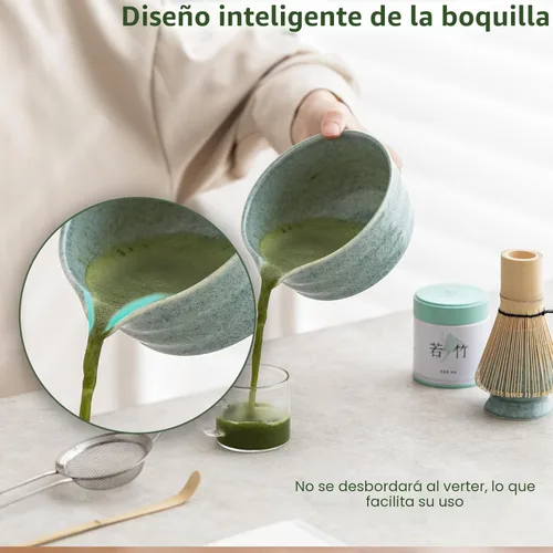Miniatura 4 de Ochcahser Juego de juego de matcha, juego de batidor de matcha incluye cuenco y soporte de matcha, batidor de bambú matcha, cuchara y tamiz matcha