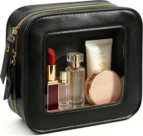 Miniatura 9 de Paquete de 2 bolsas de maquillaje transparentes para viaje, neceser aprobado por la TSA con cremallera, pequeñas bolsas de maquillaje para mujeres