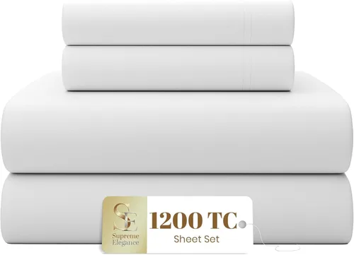 Miniatura 12 de SUPREME ELEGANCE Juego de sábanas de 1200 hilos de algodón blanco de lujo, ultra suaves y sedosas, con propiedades de absorción de humedad