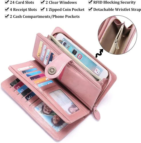 Miniatura 4 de FALAN MULE Cartera de cuero genuino RFID bloqueo gran capacidad Trifold señoras cartera.