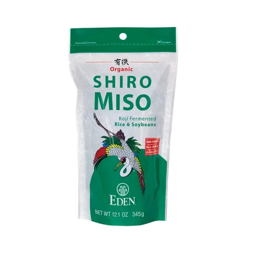 Eden Miso Shiro orgánico (blanco), menos sodio, arroz fermentado Koji y soja sin OMG, fabricado tradicionalmente en Japón, 12.1 onzas