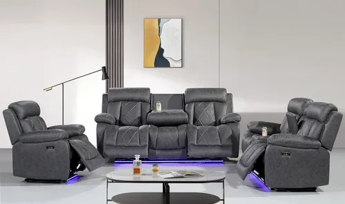 Miniatura 7 de Betsy Furniture Silla reclinable eléctrica de microfibra suave, luz LED, tipo C y cargador USB, reclinable gris humo 9052 (potencia, silla)