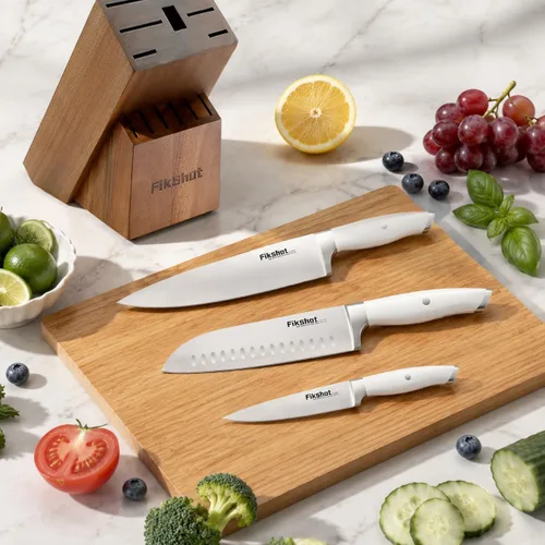 Miniatura 4 de FikShot - Juego de cuchillos con afilador, juego de cuchillos de 14 piezas con bloque, elegantes cuchillos de cocina blancos para damas, acero