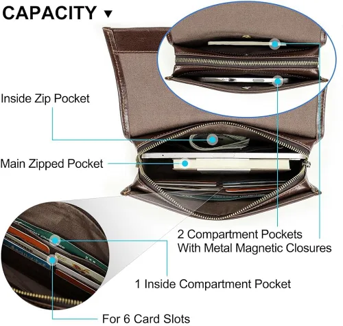 Miniatura 4 de Contacts Genuine Leather Mens Clutch Bag Code Lock Anti Theft Travel Clutch Wallet Clutches Organizer