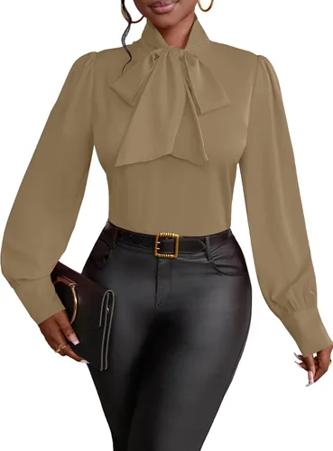 Miniatura 31 de Vrtige Camisa de mujer elegante con cuello de lazo, manga larga, blusa para la oficina