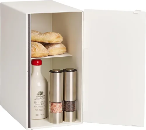 Miniatura 10 de YAMAZAKI Caja de Pan Moderna para el Hogar – Contenedor de Almacenamiento de Pan de Acero + Madera para Encimera, Caja de Pan Grande Blanca