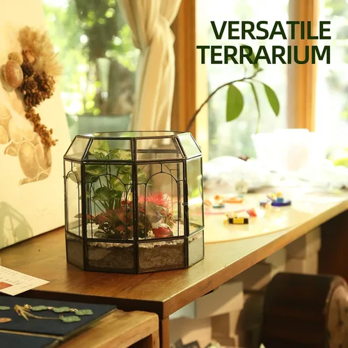 Miniatura 5 de REDHUGO Terrario grande de vidrio hecho a mano, caja de exhibición central, maceta de regalo, contenedores para terrarios de interior, casa