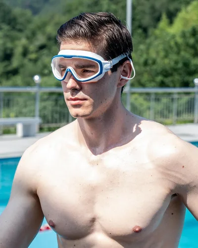 Miniatura 4 de Gafas de natación, visión amplia, visión clara, gafas de natación para adultos, protección UV antivaho, sin fugas, gafas de piscina Azul blanco