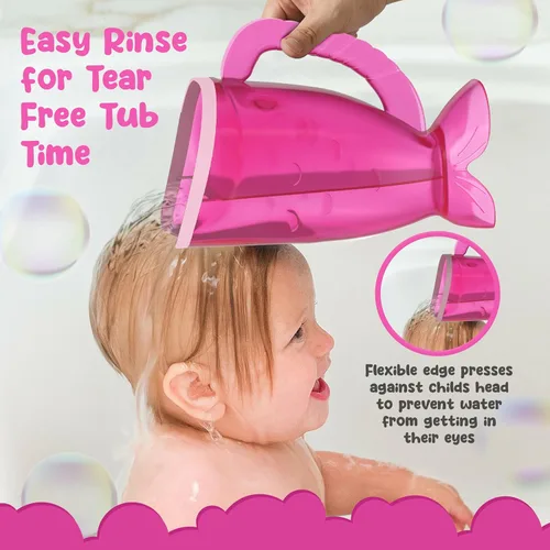 Miniatura 4 de Vaso de enjuague rosa para bebé y cubo de baño, sin desgarros, no tóxico, sin BPA, accesorio para niños de todas las edades, proporciona un baño