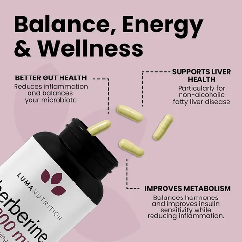 Miniatura 8 de Luma Nutrition Suplemento de berberina – Berberina HCL 1200 mg por porción – Vegano, sin gluten, sin OMG – 60 cápsulas