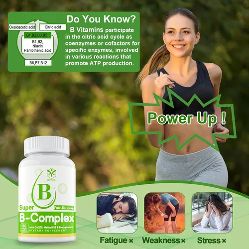 Miniatura 6 de Complejo de vitamina B sin azúcar con metil B12, metilfolato, B6, B1, B2, B3, suplemento de complejo B metilado de disolución rápida altamente