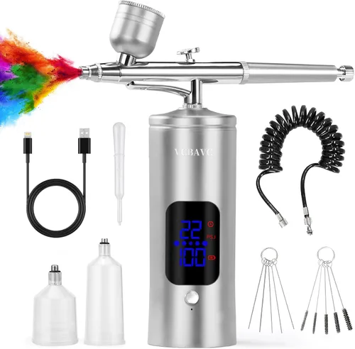 Miniatura 9 de Kit de aerógrafo con compresor 48PSI de alta presión, juego de cepillos de aire sin obstrucciones, recargable con boquilla de 0.012 in y cepillo