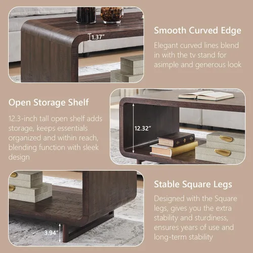 Miniatura 6 de IFGET Mesa de Centro Moderna de 48", Mesa Central Minimalista de 2 Niveles con Estante de Almacenamiento, Diseño de Perfil Curvo, Mesa Rectangular