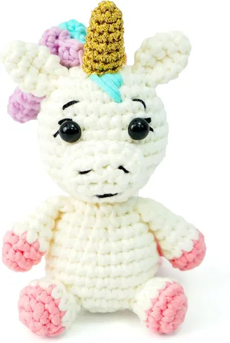 Pinwheel Crafts Kit de ganchillo fácil para principiantes y niños a partir de 12 años, kit de unicornio amigurumi brillante para niños con hilo más