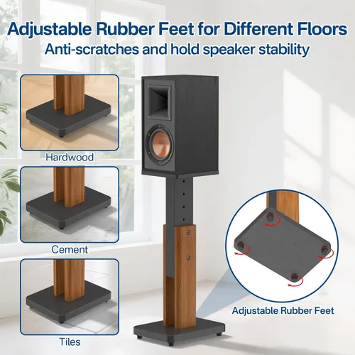 Miniatura 7 de Par de soportes ajustables en altura para altavoces de monitor de estudio y estantería - Soportes de pie para altavoces con grano de madera