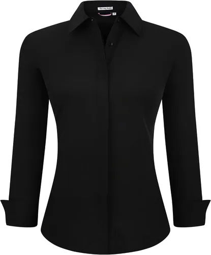 Miniatura 34 de Esabel.C Camisas de manga larga con botones para mujer, ajuste regular, blusa de trabajo elástica