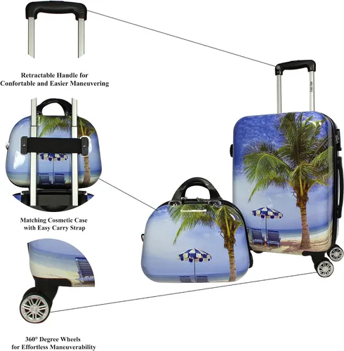 Miniatura 5 de World Traveler Palm Tree Hardside - Juego de equipaje giratorio de 2 piezas, tamaño único, Palm Tree, Juego de equipaje giratorio de mano de 2