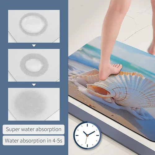 Miniatura 6 de Alfombra de baño Beach Seashell Coastal Florida, absorbente de agua y antideslizante, con temática oceánica, tapete de baño antideslizante para sala