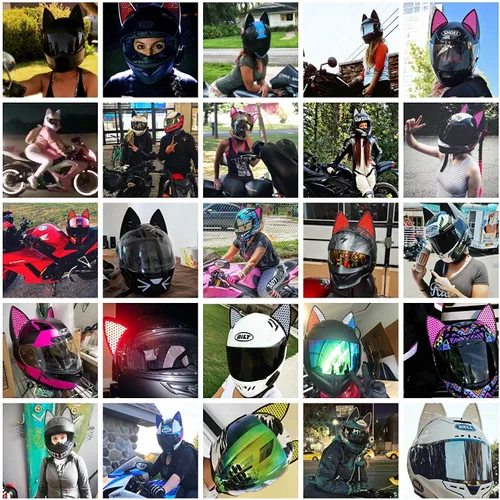 Miniatura 4 de Casco de motocicleta personalizado con orejas de gato para adultos, casco de motocicleta con locomotora de gato genial, certificación DOT/FMVSS-224