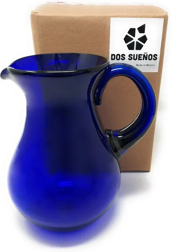 Miniatura 3 de Jarra mexicana de vidrio soplado a mano, cobalto, jugo, margaritas, agua, limonada (84 onzas)
