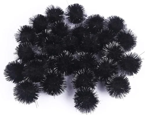 YYCRAFT 100 pompones de oropel con purpurina para manualidades, decoración de fiesta de Navidad, juguetes para gatos (0.98 pulgadas, negro)