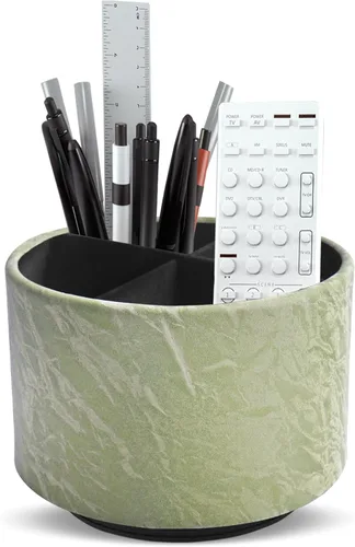 Miniatura 45 de Organizador Redondo de Cuero para Suministros de Arte, Soporte para Control Remoto, Rotación de 360 Grados, Soporte Multifuncional para Lápices