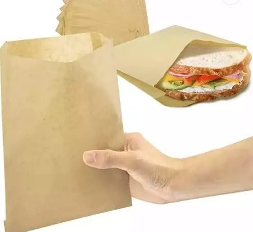 Bolsa de papel kraft para sándwiches / galletas de 8 1/2 pulgadas x 1 pulgada x 6 1/2 pulgadas, bolsas resistentes a la grasa. para sándwiches,