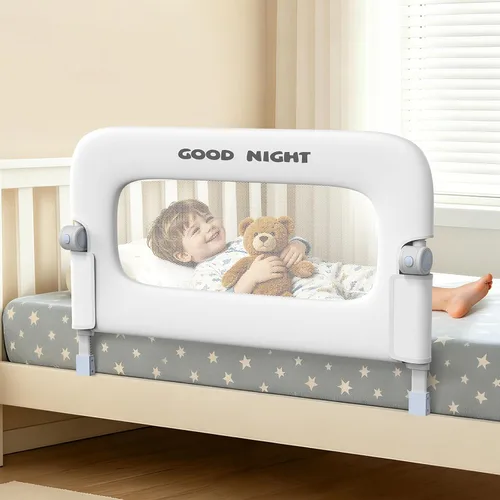 Miniatura 11 de Barandilla protectora de cama para niños pequeños, altura ajustable de 32 pulgadas y riel de cama portátil plegable para bebé, barandillas de cama