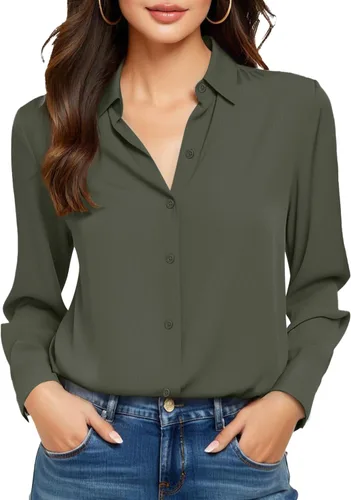 Miniatura 33 de Camisas sin planchado y sin arrugas para mujer, con botones, de manga larga, de seda de morera, blusas casuales para el trabajo