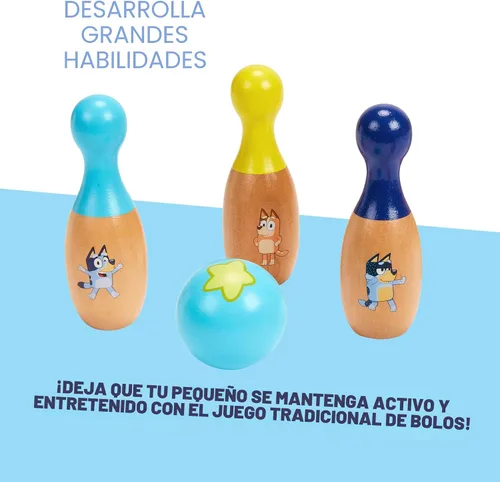 Miniatura 5 de Bluey Juego de Bolos de Madera – Juego de Bolos con 6 Pines de Bolos de Madera con Personajes, Juguete Duradero para Niños de 3+ Años, Juego