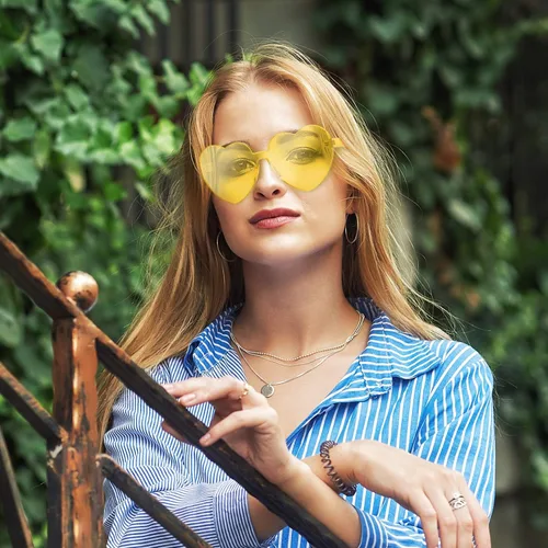 Miniatura 7 de Maxdot - Lentes de sol transparentes sin marco con forma de corazón para fiestas